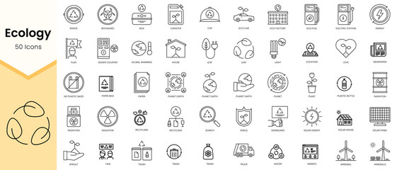Fototapeta na wymiar Simple Outline Set of Ecology icons. Linear style icons pack. Vector illustration