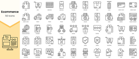 Simple Outline Set of Ecommerce icons. Linear style icons pack. Vector illustration