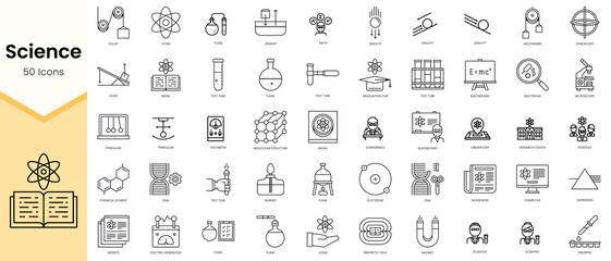 Fototapeta na wymiar Simple Outline Set of Science icons. Linear style icons pack. Vector illustration