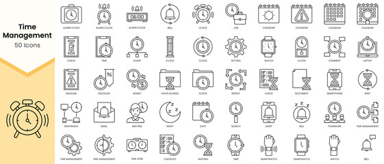 Simple Outline Set of Time Management icons. Linear style icons pack. Vector illustration