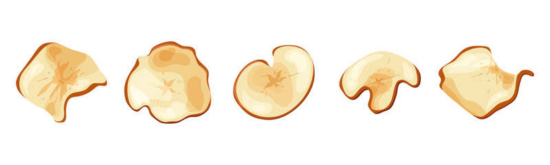 Apple fruit chips dry crips slice. Organic food baked delicious. Vector illustration