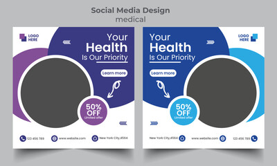 Medical healthcare social media design post template.