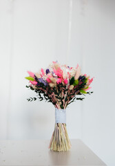 bridal bouquet with unique colored flowers, multicolored flower bouquet, vintage