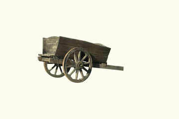 vintage wooden cart isolated on white.Wild West