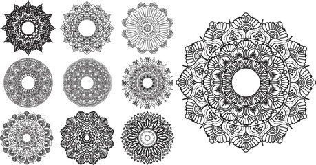 Beautiful mandala artwork,Mandala Art design in circle,mandala decoration pattern set 7 in 1 design