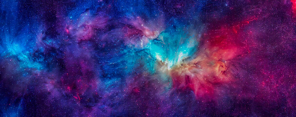 Fototapeta na wymiar panorama colorful background with nebula galaxy space generative ai illustration