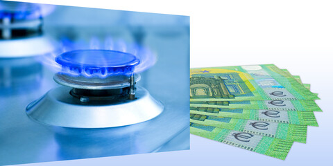 Increase in the cost and bill of european gas - concept with burner of a domestic methane or...