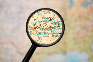 map under magnifying glass - Oklahoma City