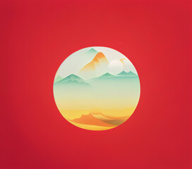 A yellow circle-shaped object reminiscent of the sun on an orange background	