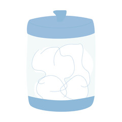 Cotton balls for makeup in a jar. Colored vector illustration for icons, social media and more. Flat illustration.