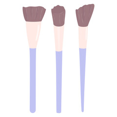 Makeup brushes. Brushes for powder, blush and foundation. Colored vector illustration for icons, social media and more. Flat illustration.