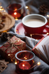  cup of coffee, gift and candles
