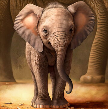 Beautiful elephant baby portrait. AI generated photorealistic illustration. Not based on original images, characters or people
