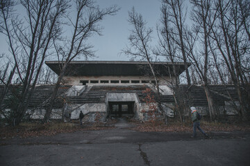 Abandoned stadium in the city of Pripyat, Chernobyl region, exclusion zone, Ukraine