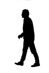 silhouette of  senior man walking on white background