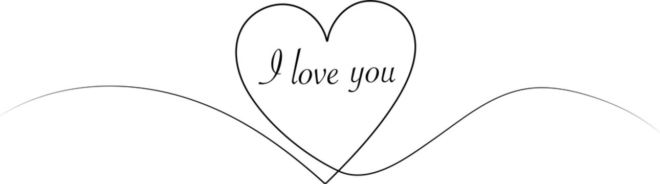 Outline of a heart with the text I love you.