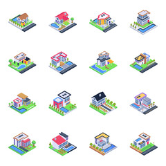 Pack of Homes Isometric Icons 

