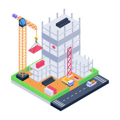 Download this amazing isometric illustration of construction building 