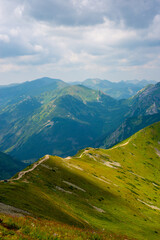 Fototapeta premium Beautiful view of the Tatra Mountains landscape. View of the mountains from the top. High mountain landscape.