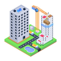 Download this amazing isometric illustration of construction building 