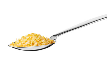 Corn flakes in white bowl isolated on white. Side view.