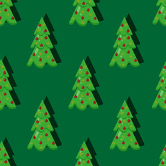 Fototapeta premium Seamless pattern with christmas tree on green background in cut out style. Wrapping paper with pine. New year ornament. Wallpaper or fabric print.