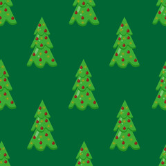 Seamless pattern with christmas tree on green background. Wrapping paper with pine. New year ornament. Wallpaper or fabric print.