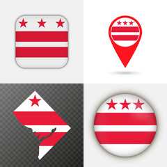Set of District of Columbia state flag. Vector illustration.