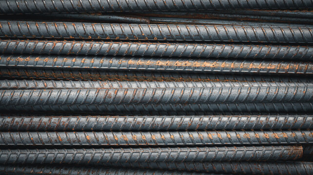 Close up rebar steel work reinforcement in the construction site.