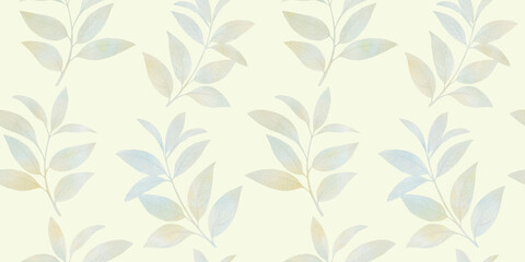 leaves painted in watercolor, collected in a seamless pattern