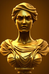 Greek bust of a beautiful woman, a statue made of gold, a stone portrait of an ancient face