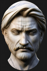 Fototapeta premium Greek man face bust made of marble, ancient stone face