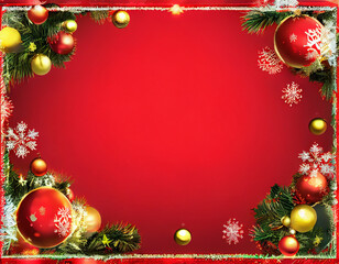 Red Pastel Christmas Wallpaper Background decorated background, Christmas Ornaments, Copy space for editing, banner design | Generative AI