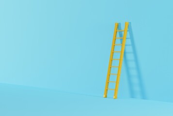 Ladder by the wall. Business concept, climbing to the top and achieving goals. Ladder touching and leaning against the wall. 3D render, 3D illustration.
