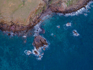 aerial views with 4k drone, centinal direction of rocks and sea.