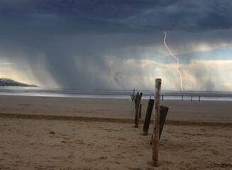 Storm out at sea with lightning