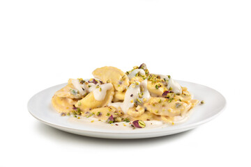 Agnolotti pasta cream mushroom cream and pistachio - Italian food style, Italian Pasta Dish