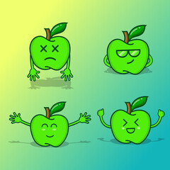 Green Apple Character Isolated Design EPS Vector Cartoon Style