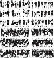 set silhouette people, children, family design vector isolated