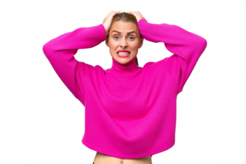 Young caucasian woman over isolated background doing nervous gesture