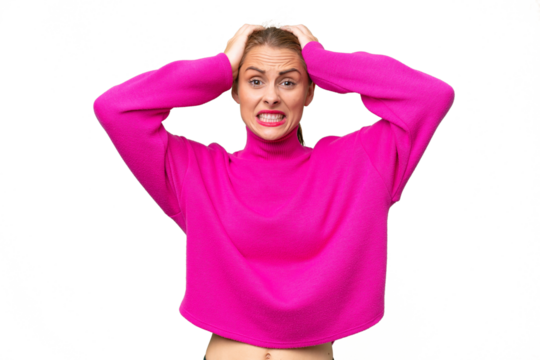 Young caucasian woman over isolated background doing nervous gesture