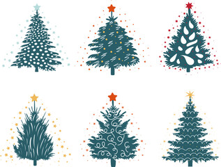 Christmas tree set in flat style, isolated vector