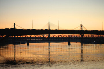 Sunset, river and bridge