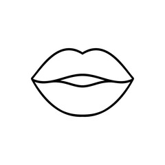 Illustration of lips black outline. Isolated Symbol. Vector Icon of cool sexy kisses. Flat cartoon sign for print, comics, fashion, pop art, design, stickers, and posters.