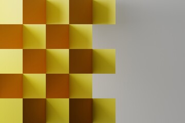 Abstract pattern from yellow squares on a light background. The concept of using textures, mockup. 3d rendering, 3d illustration.