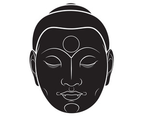 Black silhouette of Buddha face isolated on white. Esoteric vintage vector illustration. Indian, Buddhist, spiritual art.