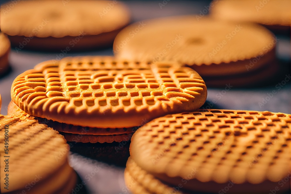 Poster a close up of a bunch of cookies on a table with a candle in the middle of the cookies. generative a