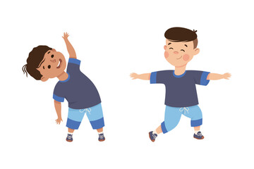 Little Boy Engaged in Physical Education at School Vector Set