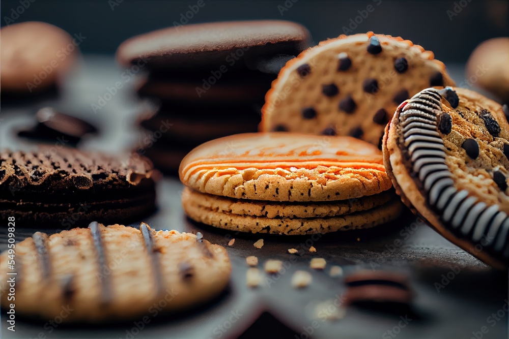 Aufkleber a table topped with cookies and cookies on top of it's sides and a cookie on the side. generative ai