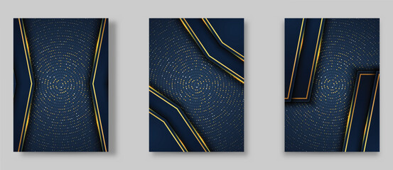 Technology cover background design set. Luxury, gold. Vector tech backdrop for business layout, digital certificate, formal brochure template, network